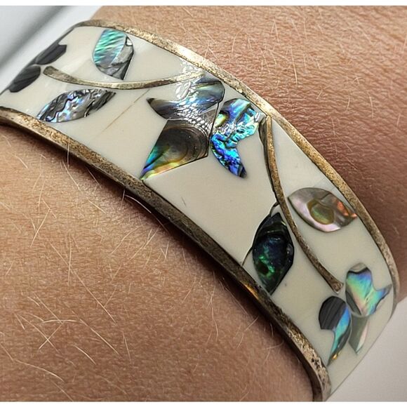 Alpaca Mother of Pearl Abalone Enamel Sterling Silver 6.5in - Picture 5 of 7
